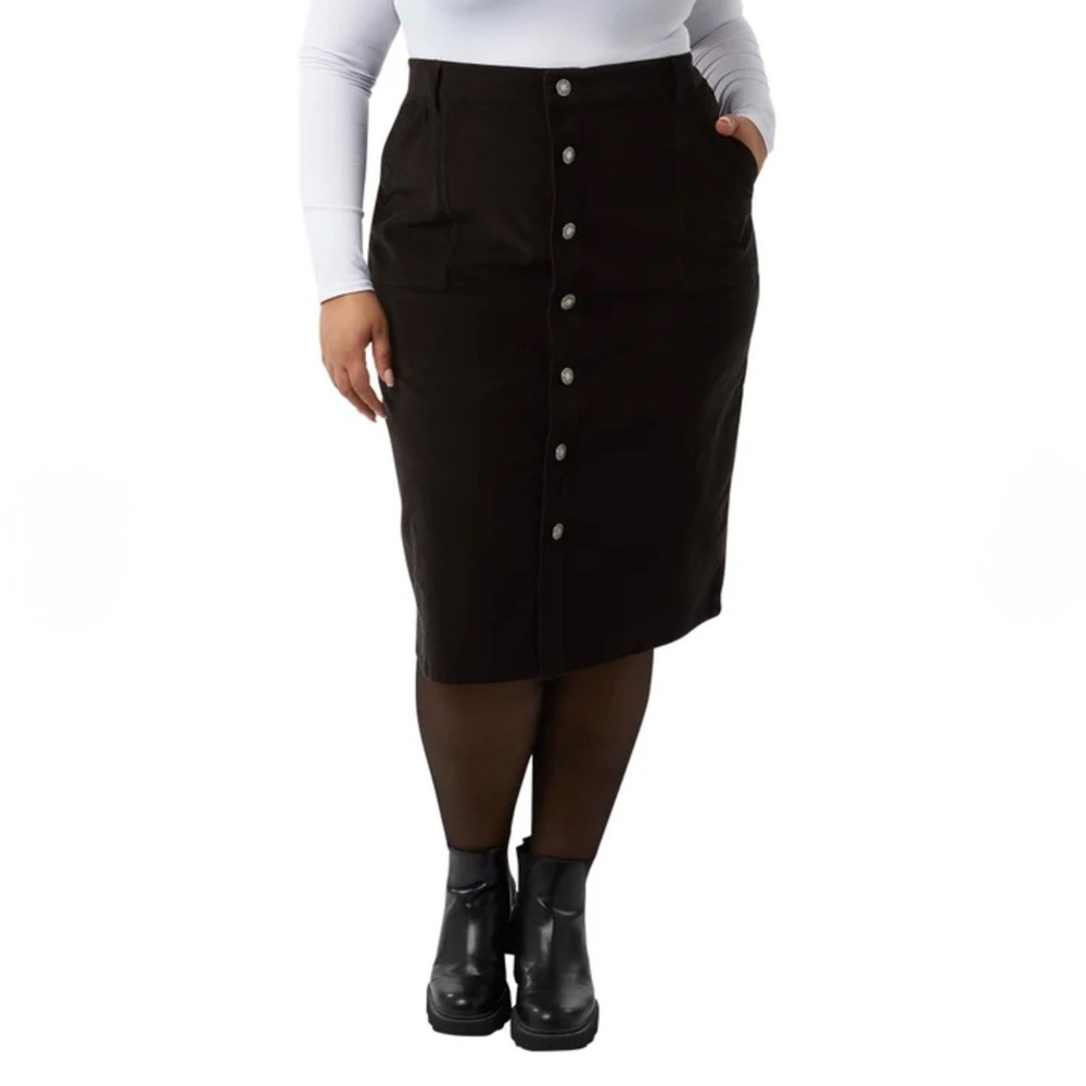 32 Degrees Heat Black Corduroy Midi Skirt Button Front XXL NWT